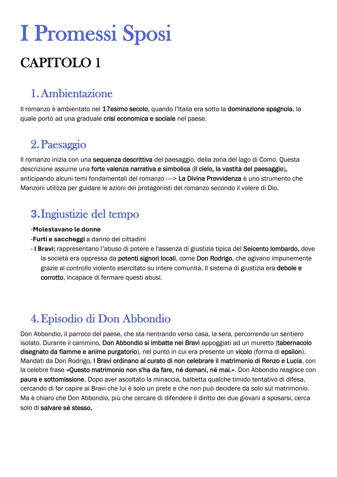 # I Promessi Sposi
CAPITOLO 1
1. Ambientazione
Il romanzo è ambientato nel 17esimo secolo, quando l'Italia era sotto la dominazione spagn