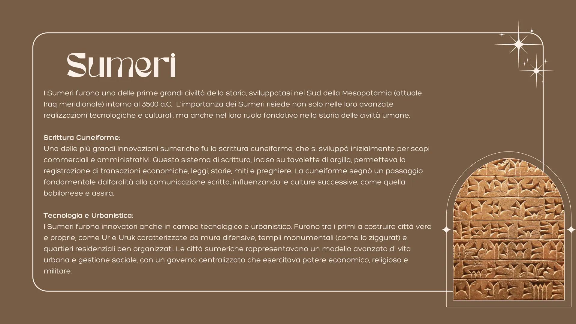 Le Civilla
Mesopotamiche Mappa Del Tempo
Sumeri
Accadi
Babilonesi
Assiri
3.500 a.C.
2.300 a.C.
2.000 a.C.
1.600 a.C. Sumeri
I Sumeri furono