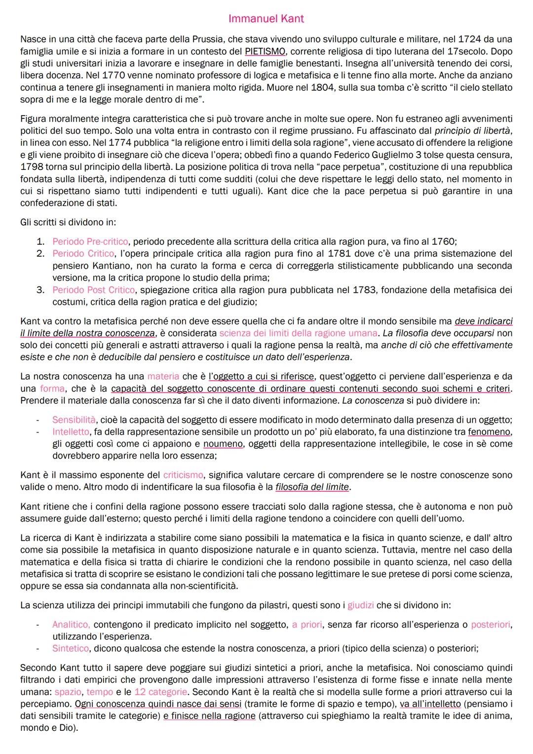 Immanuel Kant
Nasce in una città che faceva parte della Prussia, che stava vivendo uno sviluppo culturale e militare, nel 1724 da una
famig