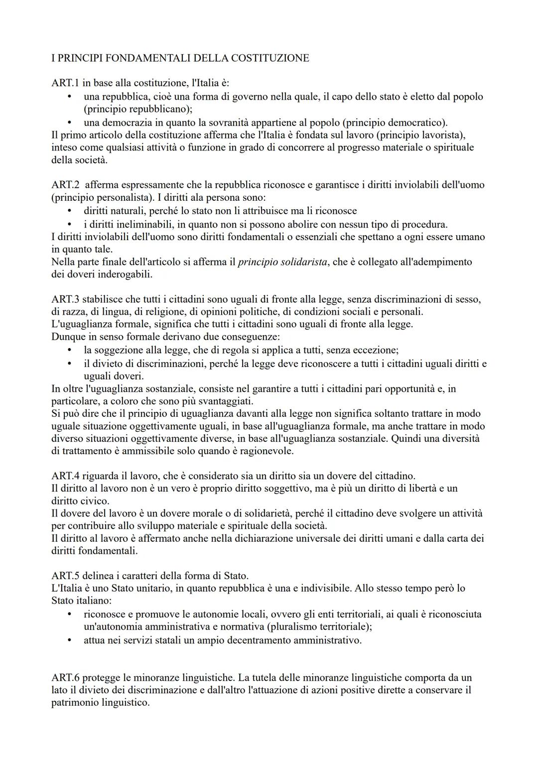 # I PRINCIPI FONDAMENTALI DELLA COSTITUZIONE
ART.1 in base alla costituzione, l'Italia è:
* una repubblica, cioè una forma di governo ne