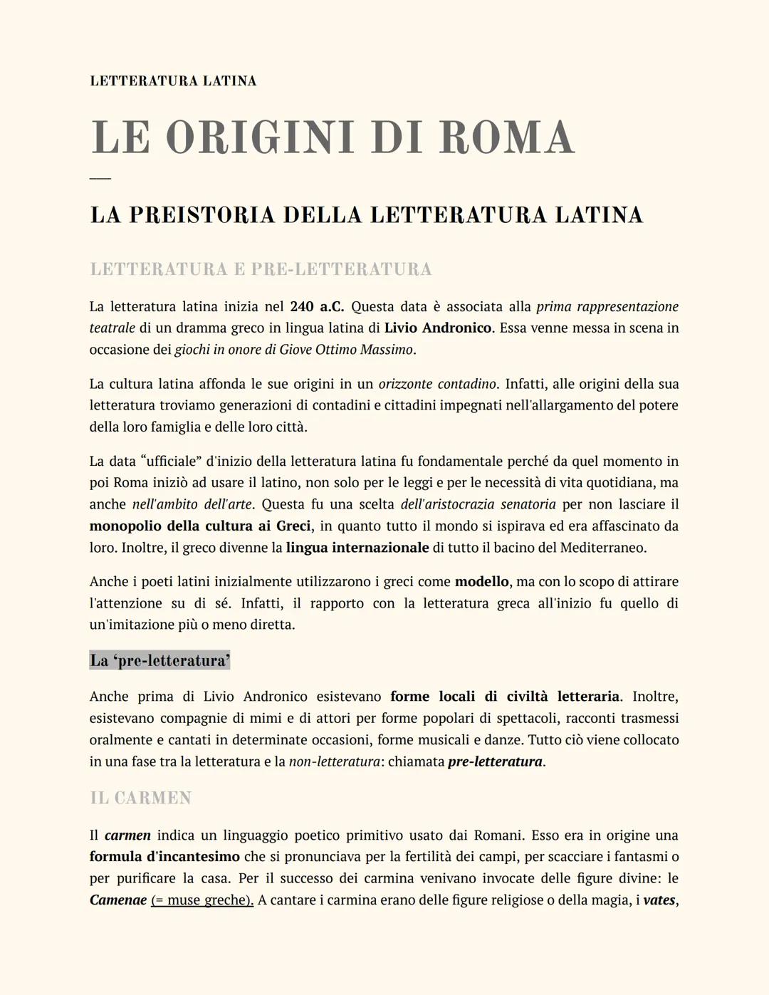 LETTERATURA LATINA
LE ORIGINI DI ROMA
-
LA PREISTORIA DELLA LETTERATURA LATINA
LETTERATURA E PRE-LETTERATURA
La letteratura latina inizia ne