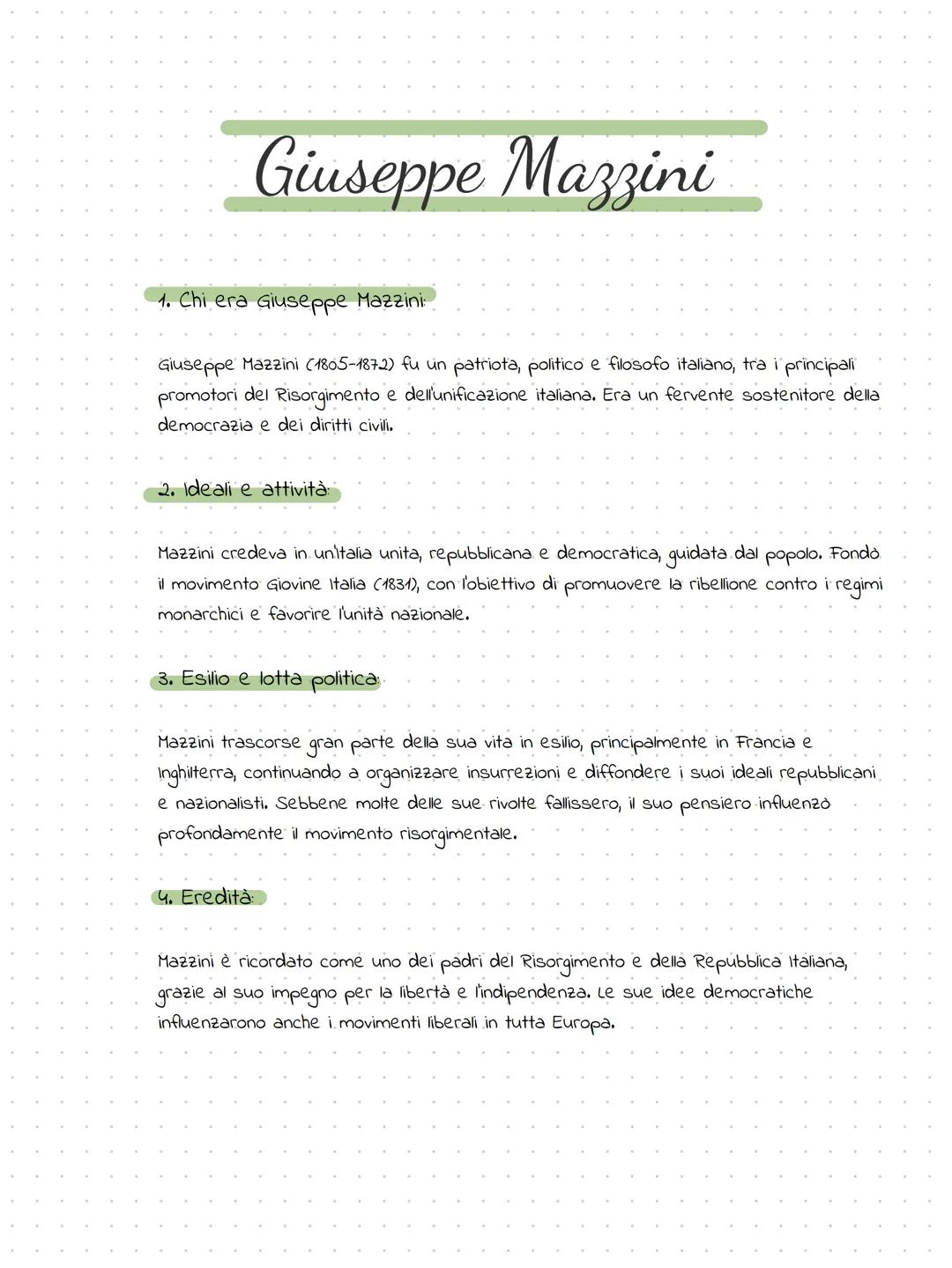 # Giuseppe Mazzini
1. Chi era Giuseppe Mazzini
Giuseppe Mazzini (1805-1872) fu un patriota, politico e filosofo italiano, tra i principali