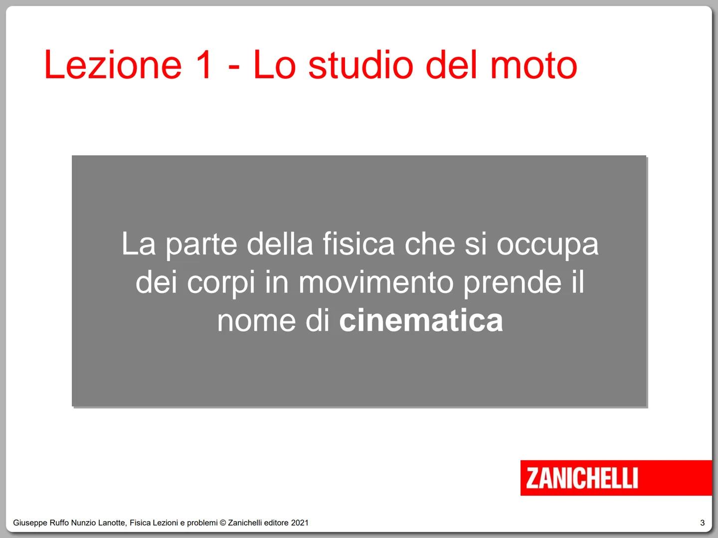 Giuseppe Ruffo Nunzio Lanotte
Fisica
Lezioni e problemi
ZANICHELLI # Unità 6 - Il moto rettilineo
1. Lo studio del moto
2. La velocità
3.