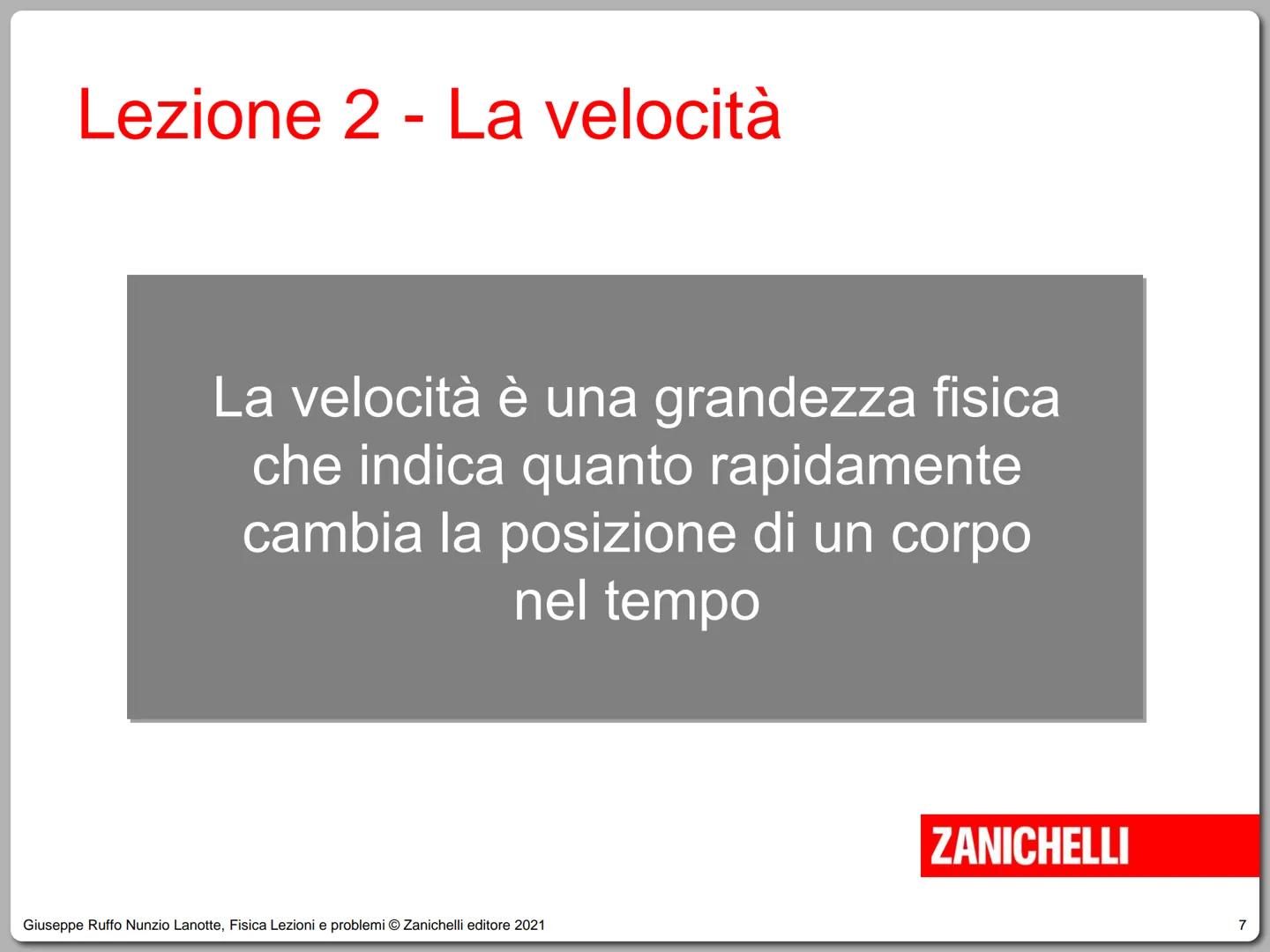 Giuseppe Ruffo Nunzio Lanotte
Fisica
Lezioni e problemi
ZANICHELLI # Unità 6 - Il moto rettilineo
1. Lo studio del moto
2. La velocità
3.