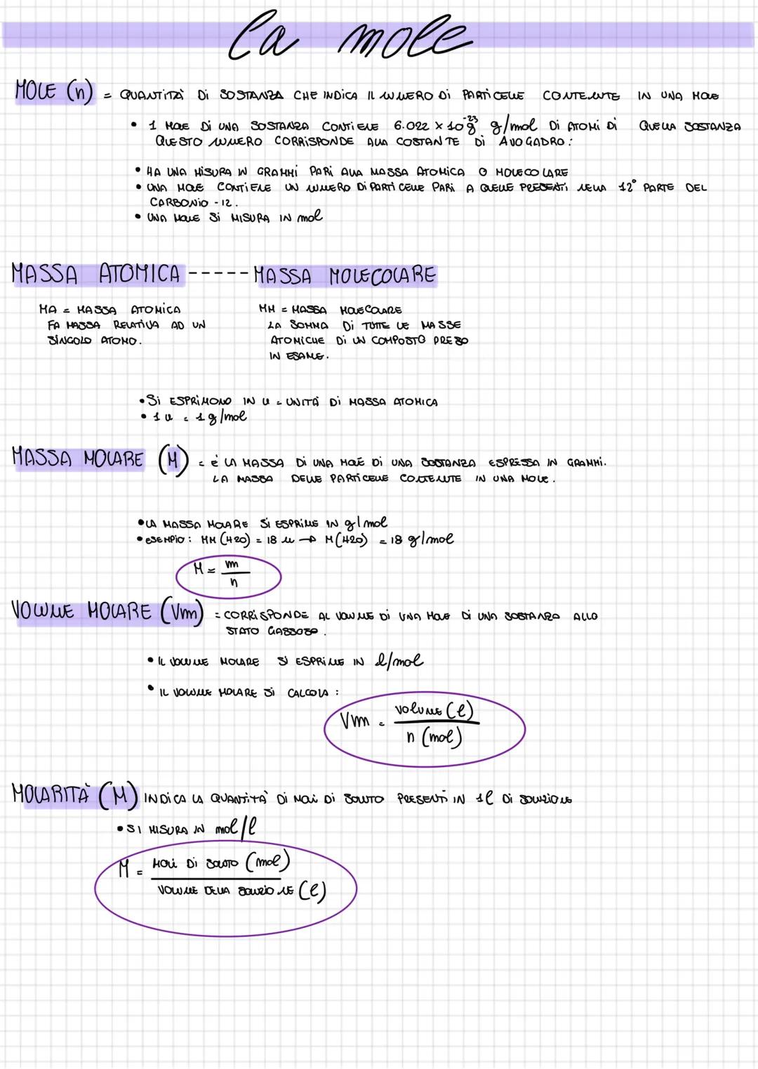 # La mole
MOLE (n) = QUANTITÀ DI SOSTANZA CHE INDICA IL WWERO DI PARTICELLE CONTENTE
* 1 HOLE DI UNA SOSTANZA CONTI ELE 6.022 x $10^{23}