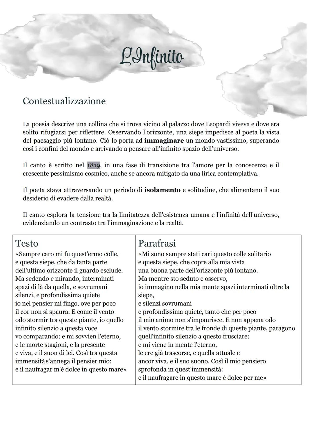 # LInfinito
# Giacomo Leopardi
Canti: raccolta della produzione lirica dell'autore
↳si suddivide in:
- canzoni civili: riflette sulla co