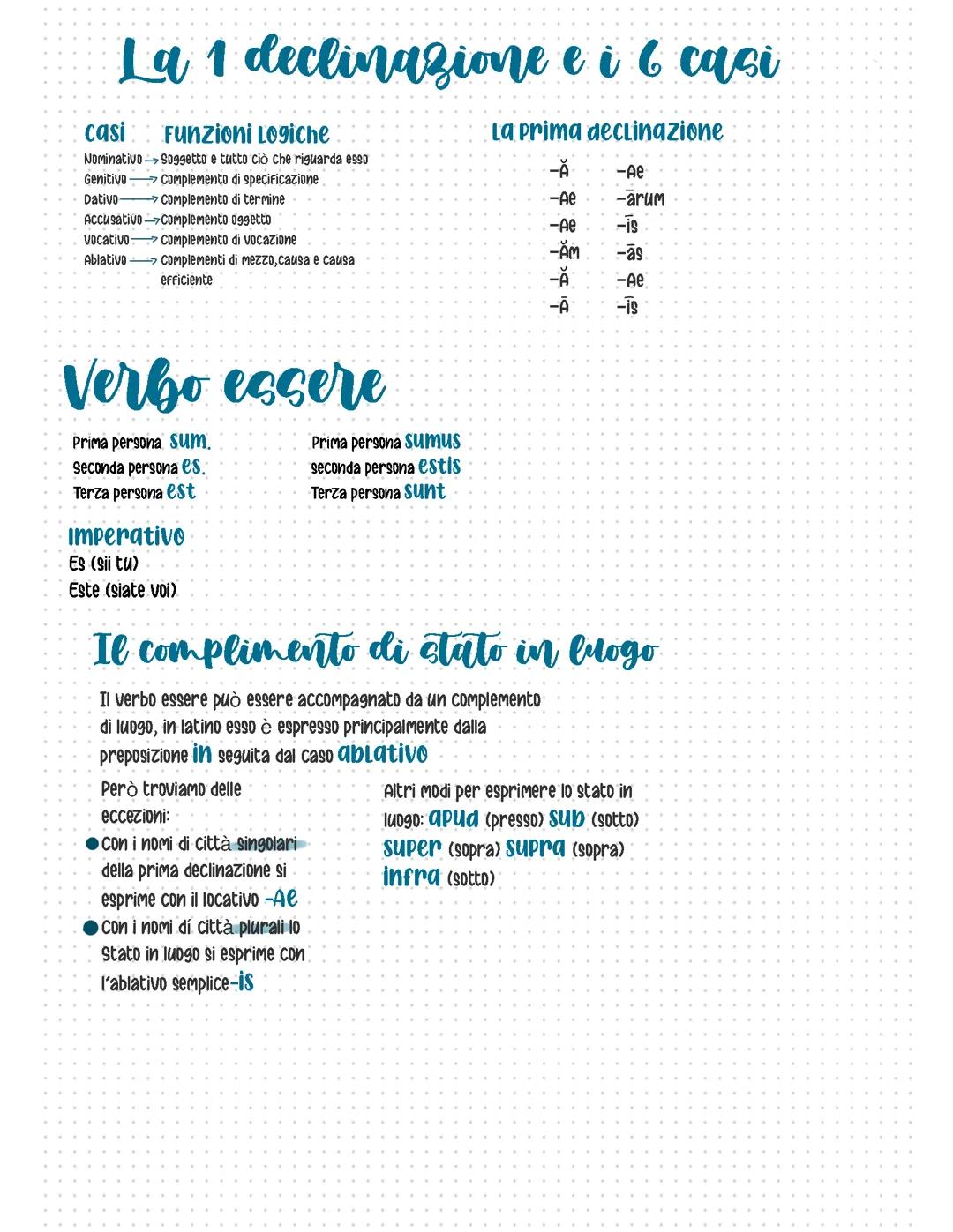 La prima declinazione latina