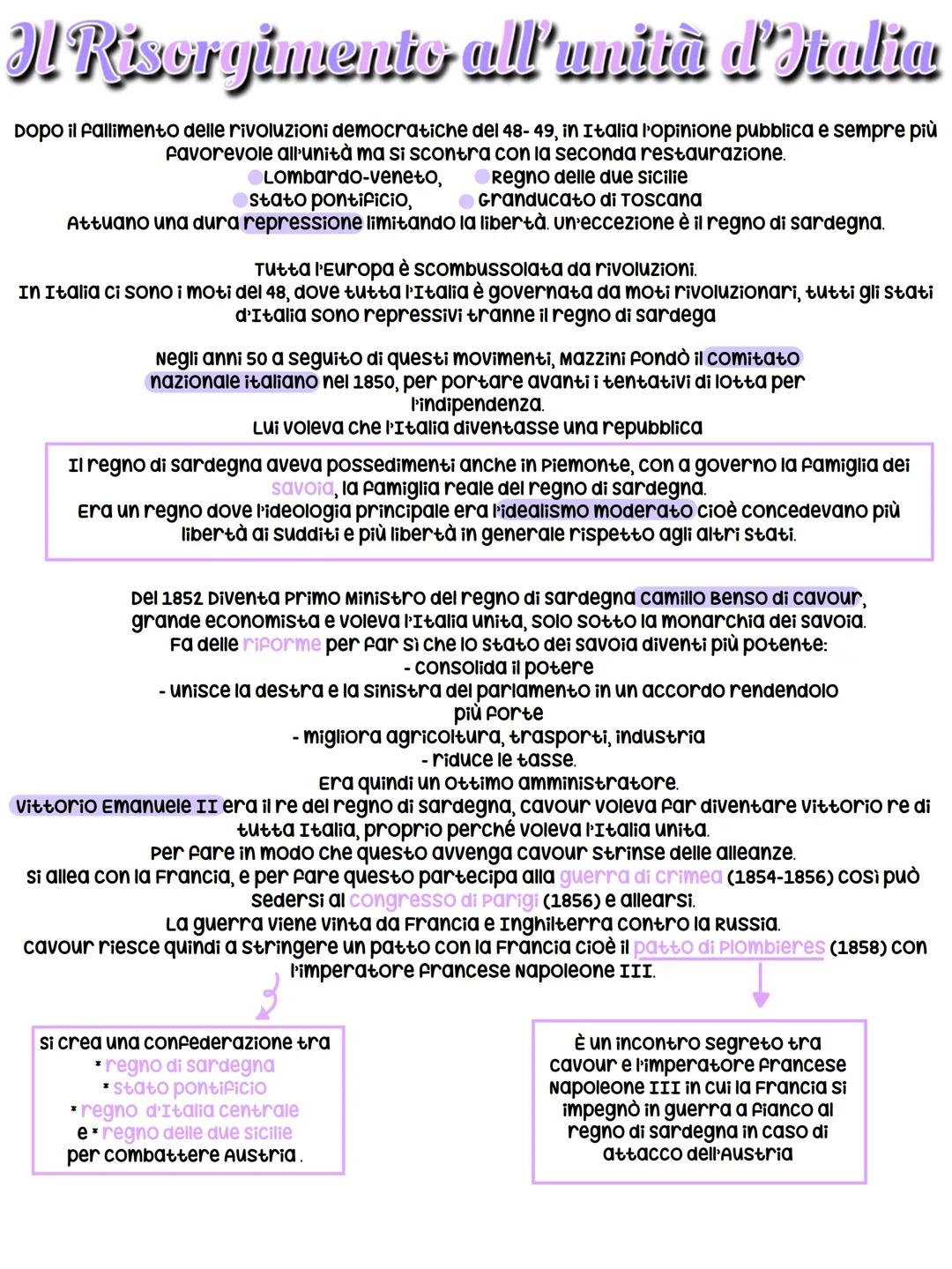Storia Il Risorgimento all'unità d'Italia
Dopo il fallimento delle rivoluzioni democratiche del 48-49, in Italia l'opinione pubblica e sempr