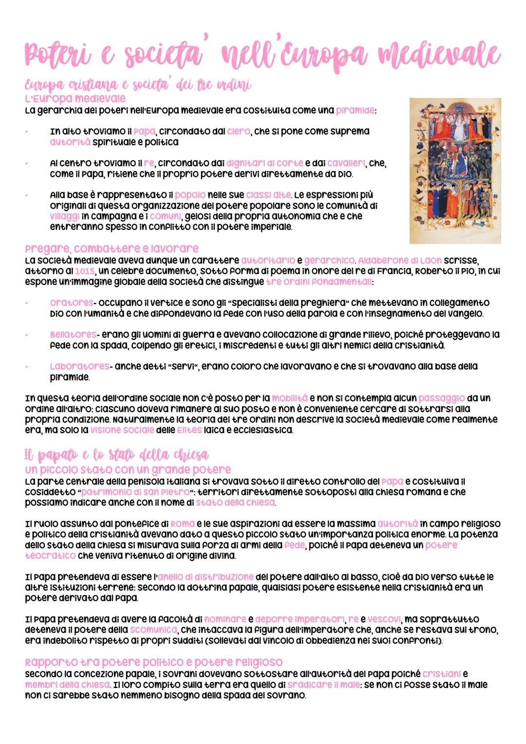 # Poteri e societa' nell'Europa medievale
Europa cristiana e societa' dei tre ordini
L'Europa medievale
La gerarchia dei poteri nell'Europa