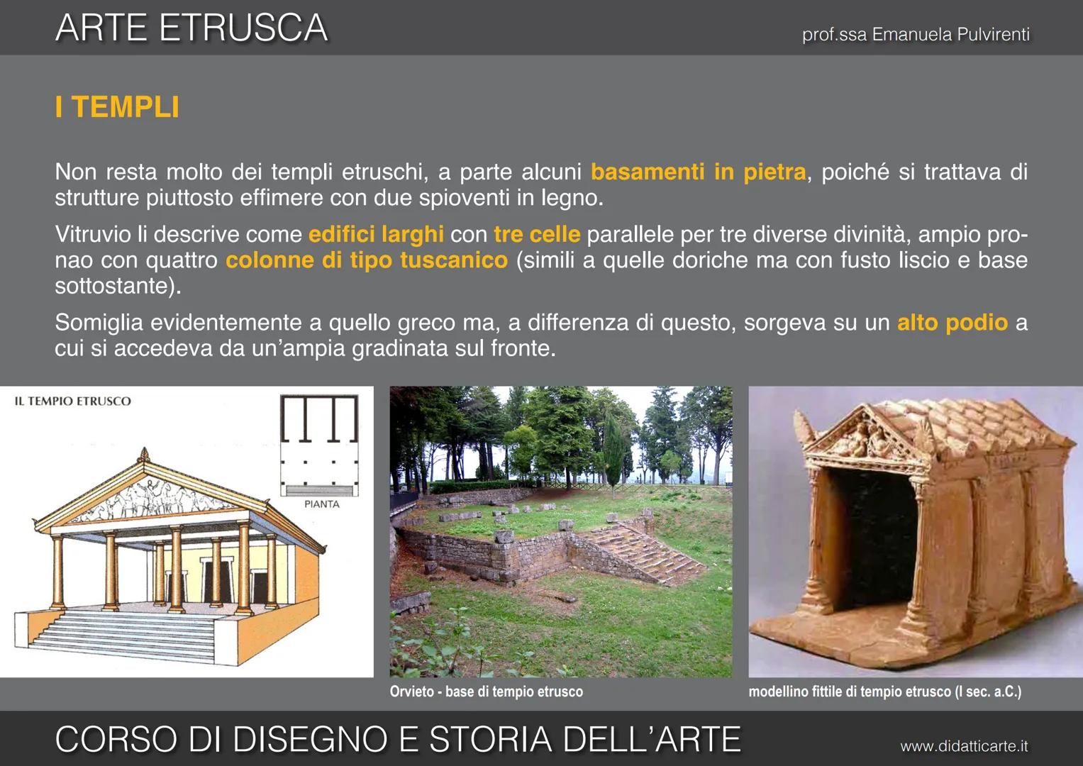 prof.ssa Emanuela Pulvirenti
6. ARTE ETRUSCA
www.didatticarte.it ARTE ETRUSCA
LA CIVILTÀ ETRUSCA
Fra le civiltà preromane emerge, per qu