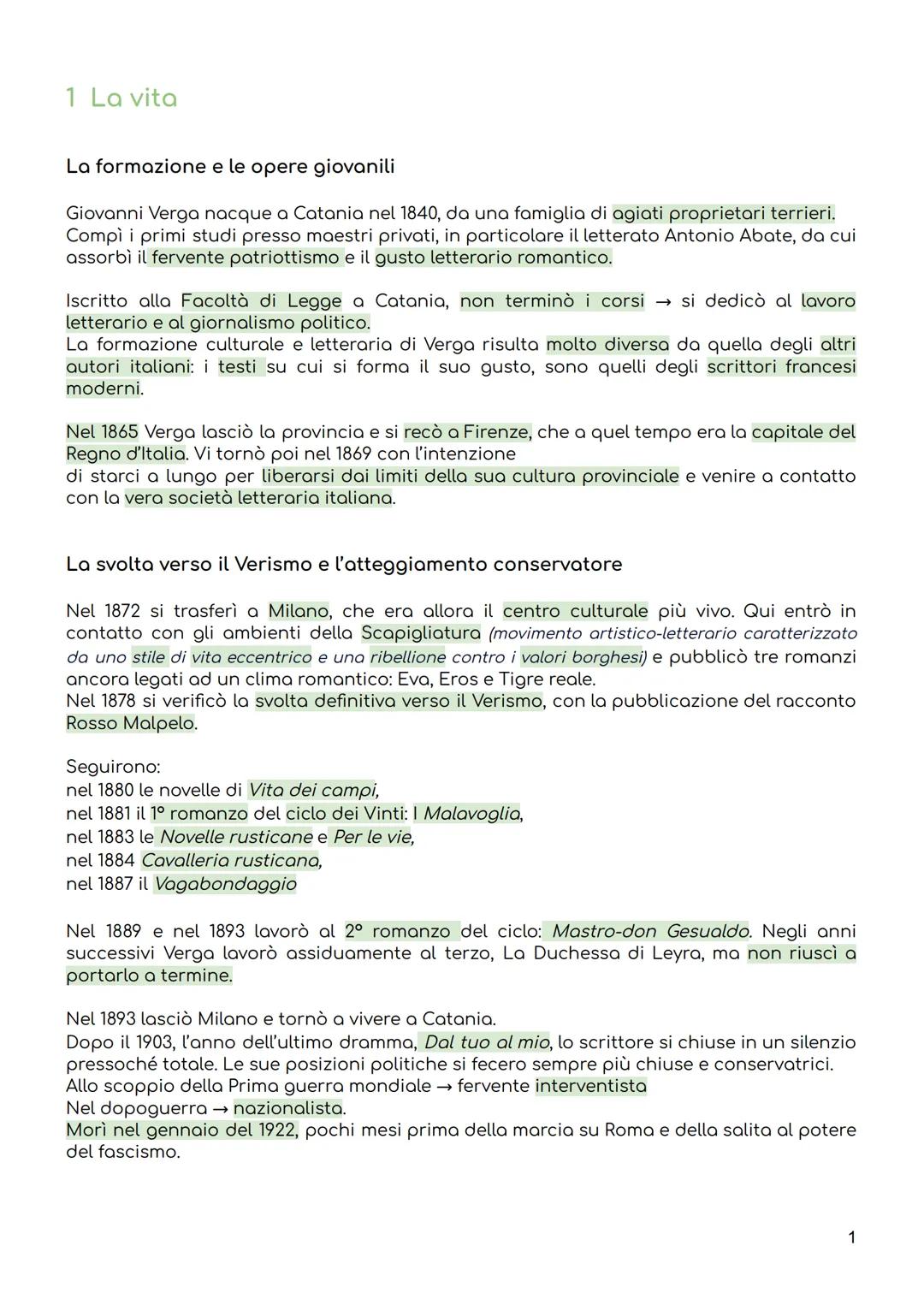 # Scheda 1 # 1 La vita
La formazione e le opere giovanili
Giovanni Verga nacque a Catania nel 1840, da una famiglia di agiati proprietari