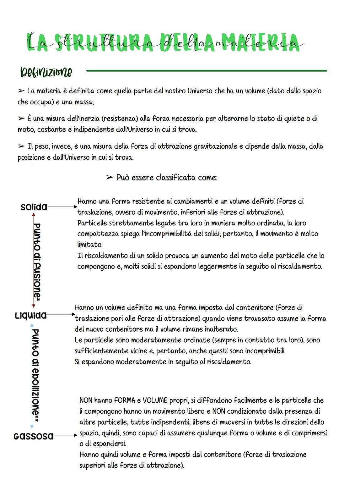 LA STRUTTURA dela malRIA
Definizione
a
а та
е
➤ La materia è definita come quella parte del nostro Universo che ha un volume (dato dallo spa
