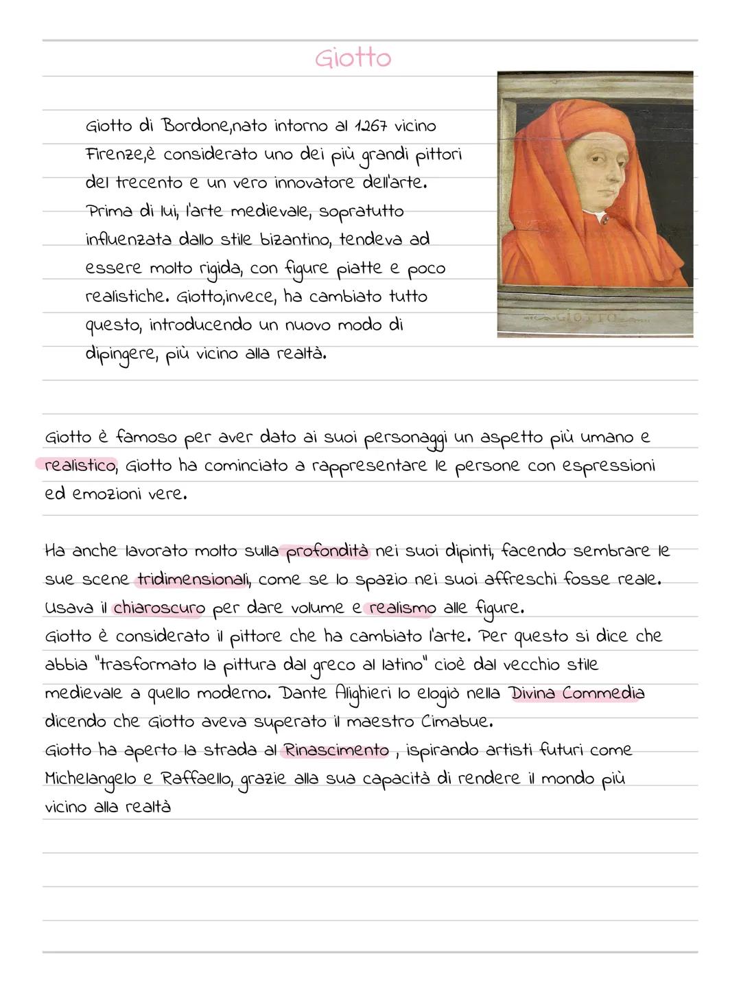 Giotto
Giotto di Bordone, nato intorno al 1267 vicino
Firenze,è considerato uno dei più grandi pittori
del trecento e un vero innovatore del