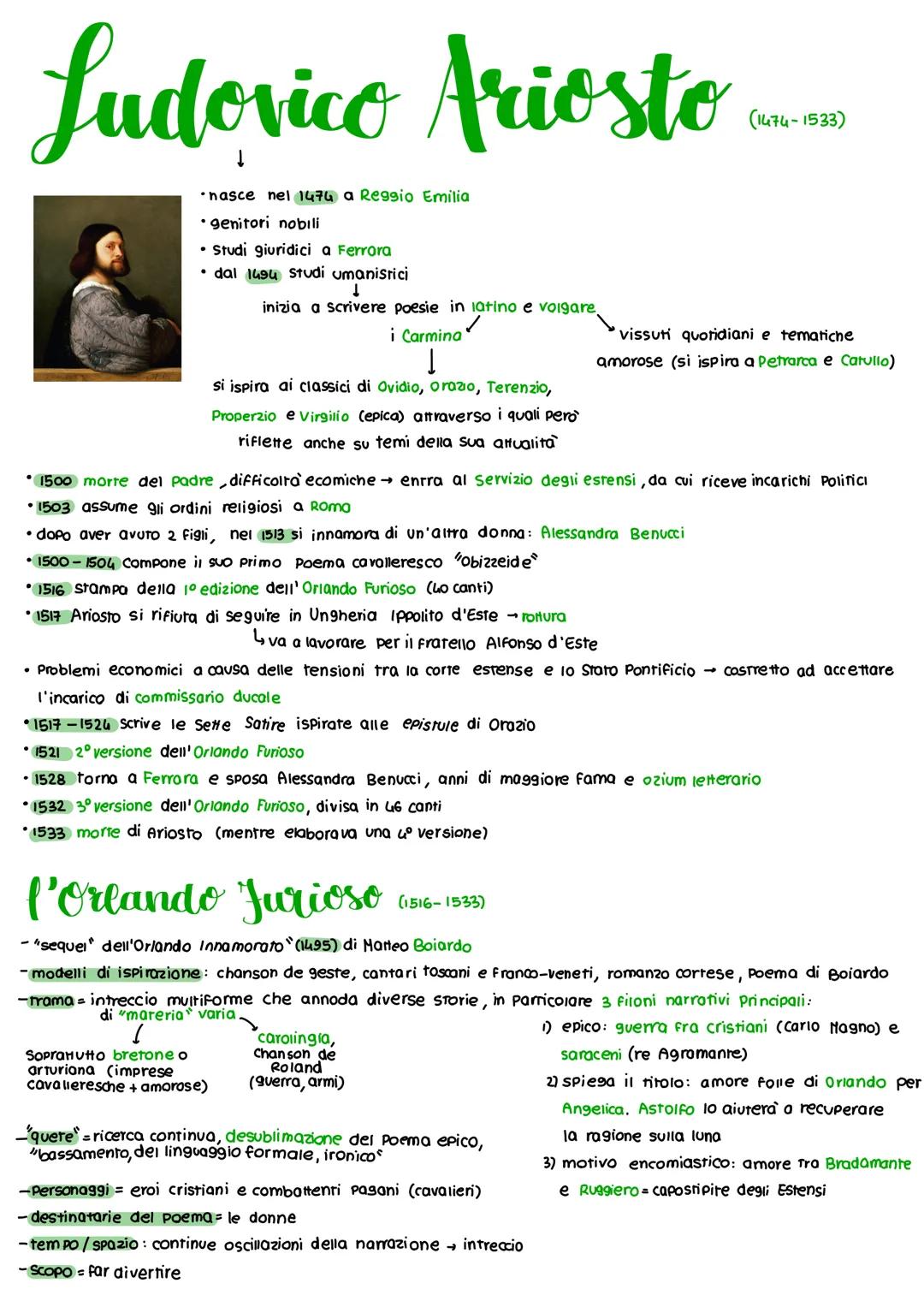 Ludovico Ariosto...
.
• nasce nel 1474 a Reggio Emilia
• genitori nobili
• Studi giuridici a Ferrora
• dal 1494 Studi umanistici
(1474-1533)