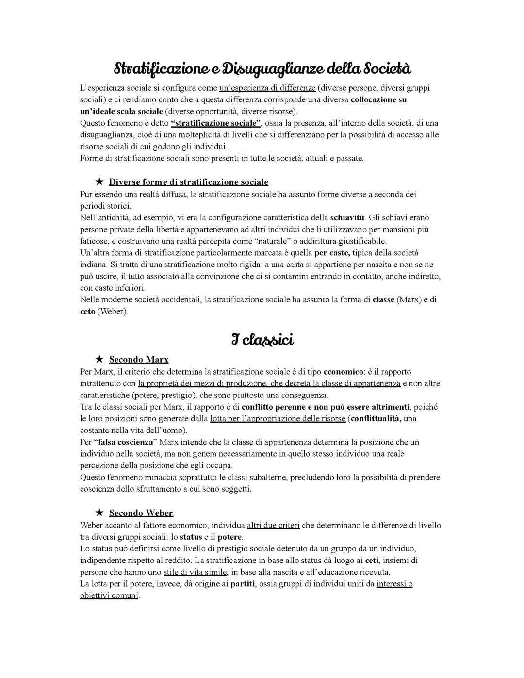 Stratificazione e disuguaglianza della società