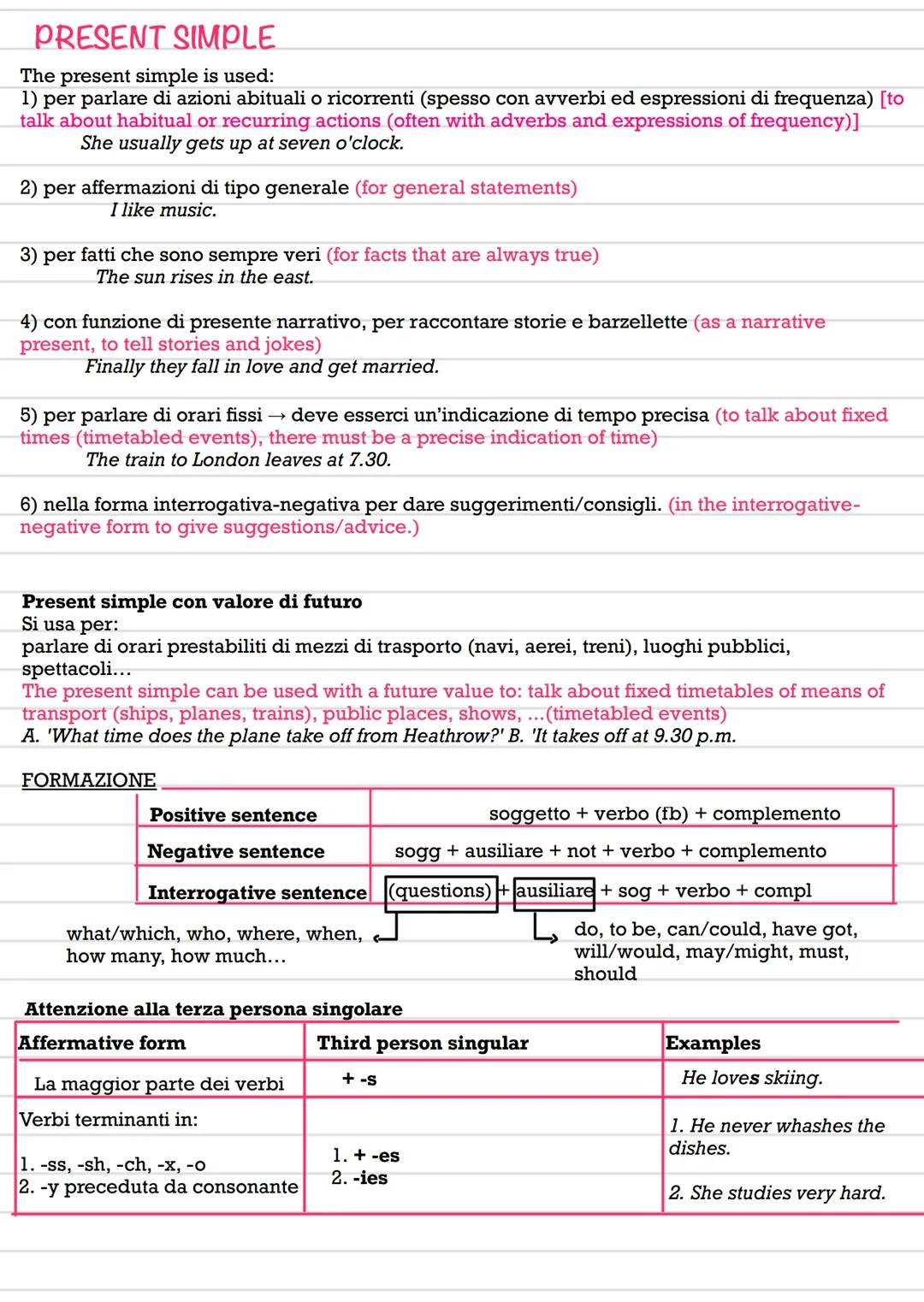 # PRESENT SIMPLE
The present simple is used:
1) per parlare di azioni abituali o ricorrenti (spesso con avverbi ed espressioni di frequenza