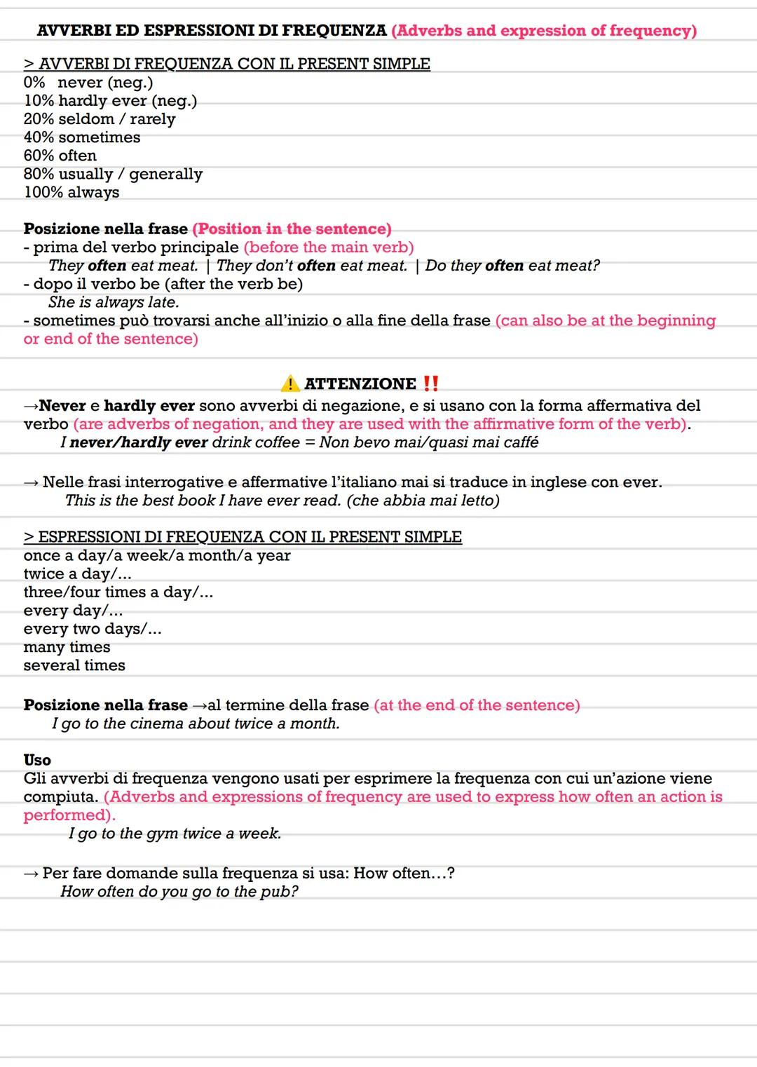# PRESENT SIMPLE
The present simple is used:
1) per parlare di azioni abituali o ricorrenti (spesso con avverbi ed espressioni di frequenza