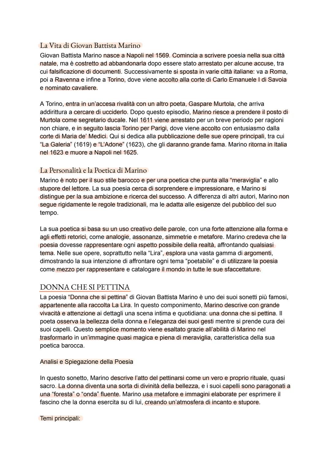 La Vita di Giovan Battista Marino
Giovan Battista Marino nasce a Napoli nel 1569. Comincia a scrivere poesia nella sua città
natale, ma è co