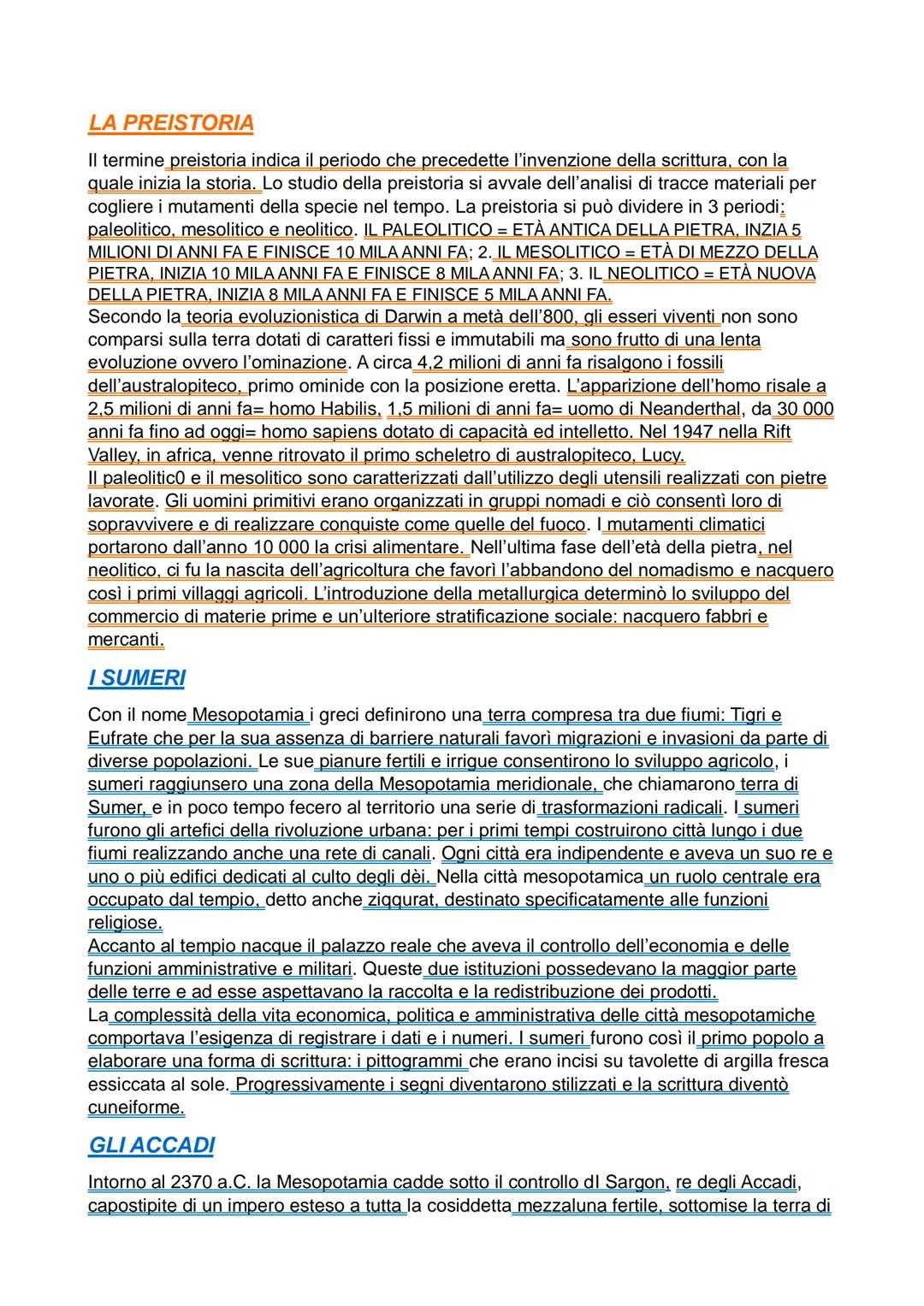LA PREISTORIA
Il termine preistoria indica il periodo che precedette l'invenzione della scrittura, con la
quale inizia la storia. Lo studio