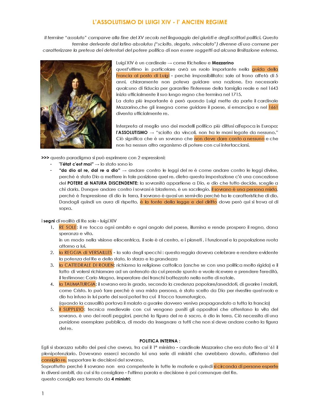 L'ASSOLUTISMO DI LUIGI XIV