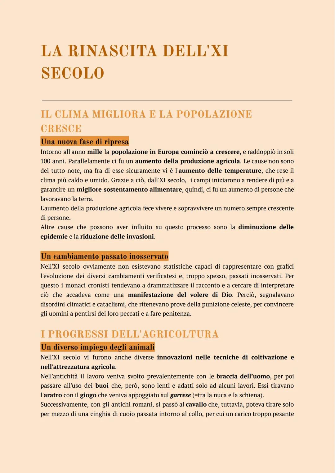 LA RINASCITA DELL'XI
SECOLO
IL CLIMA MIGLIORA E LA POPOLAZIONE
CRESCE
Una nuova fase di ripresa
Intorno all'anno mille la popolazione in Eur
