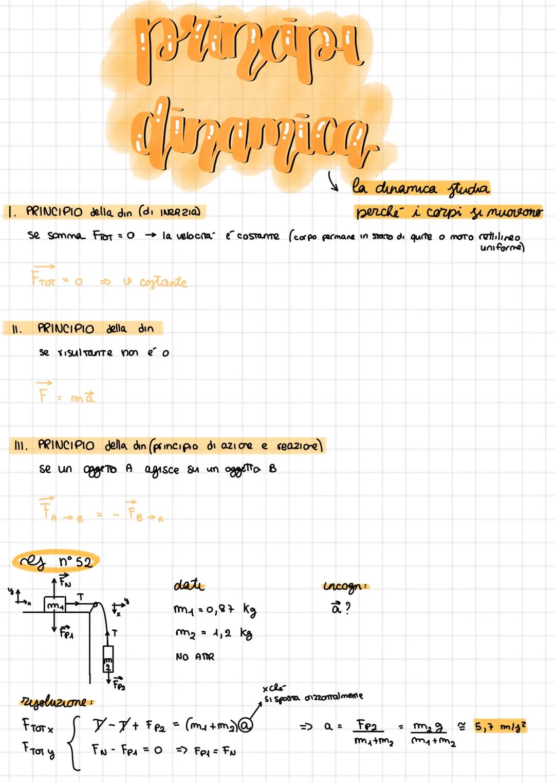 # principi
dinamica
1. PRINCIPIO della din (di INeRZ10)
la dinamica studia
perché i corpi si muovono
se somma $F_{TOT} = 0 \rightarrow$