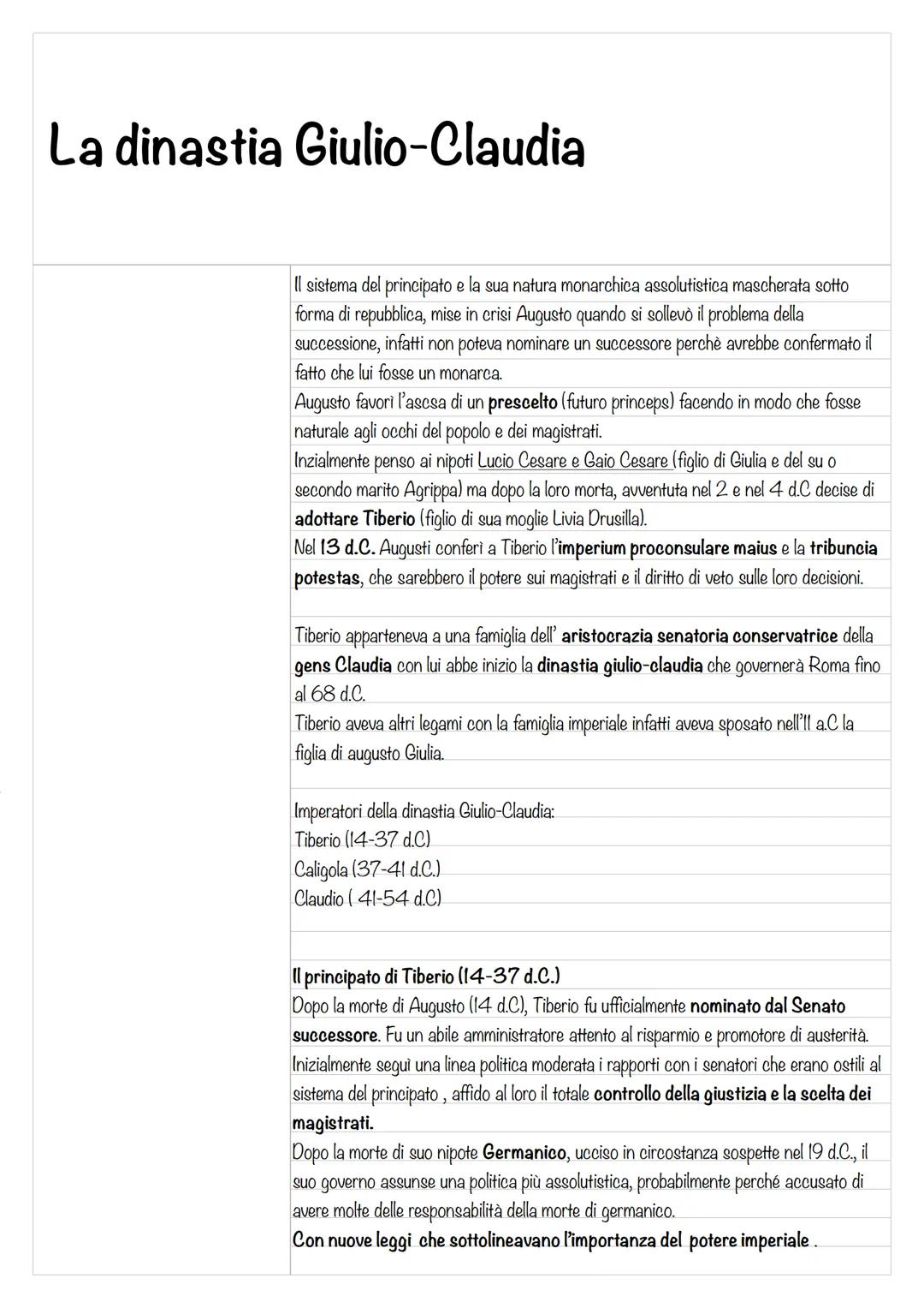 # La dinastia Giulio-Claudia
Il sistema del principato e la sua natura monarchica assolutistica mascherata sotto
forma di repubblica, mise