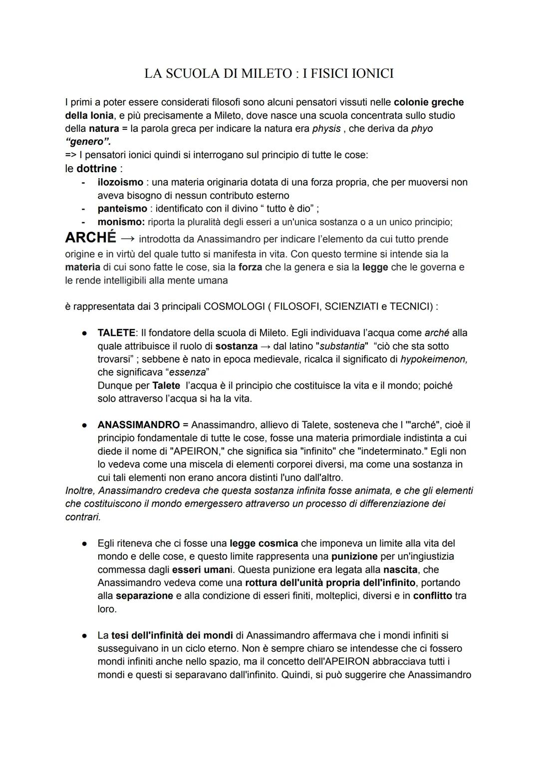 LA SCUOLA DI MILETO: I FISICI IONICI
I primi a poter essere considerati filosofi sono alcuni pensatori vissuti nelle colonie greche
della lo