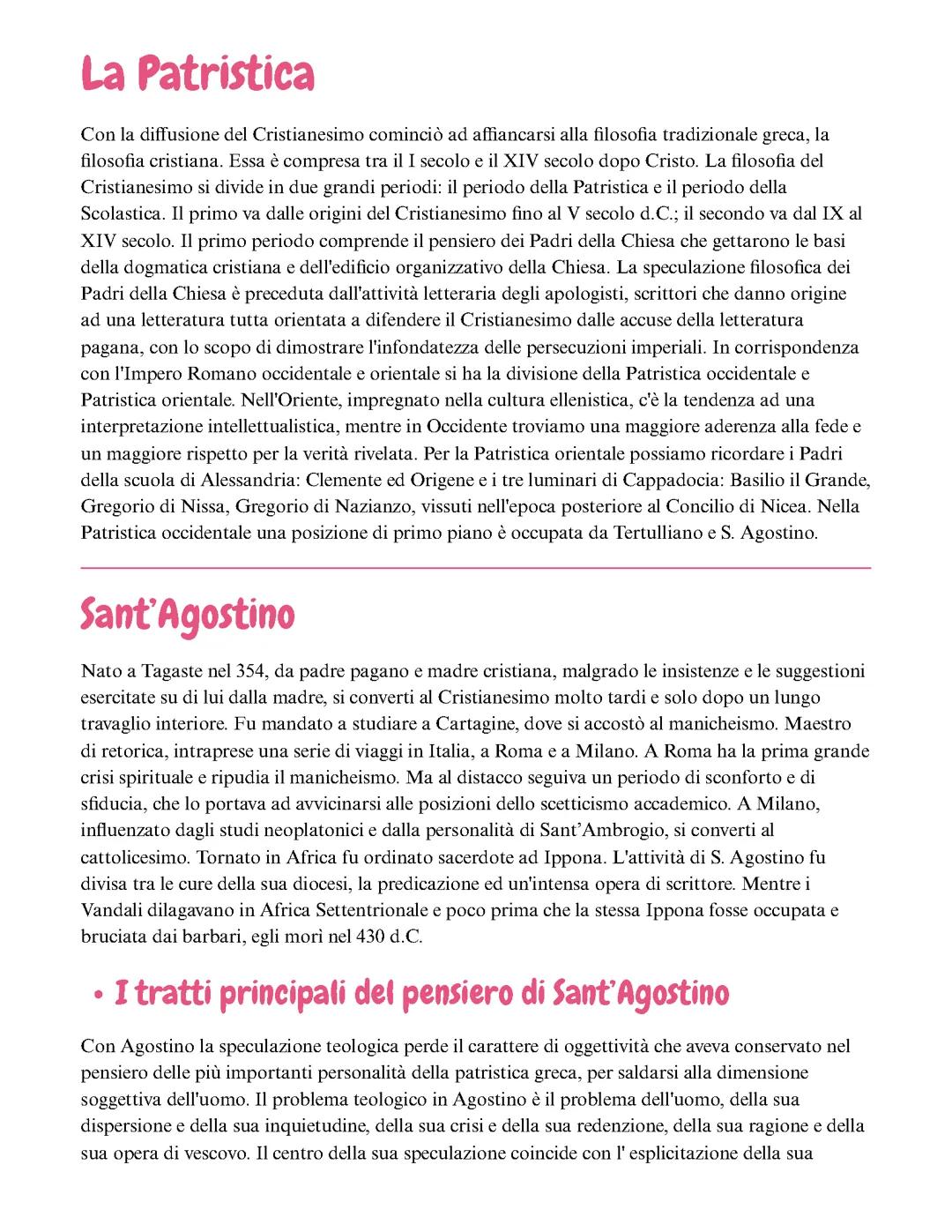 Patristica, la Scolastica, S.Agostino e S.Tommaso