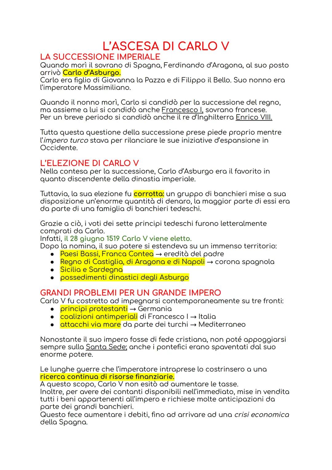 # L'ASCESA DI CARLO V
## LA SUCCESSIONE IMPERIALE
Quando morì il sovrano di Spagna, Ferdinando d'Aragona, al suo posto
arrivò Carlo d'Asbur