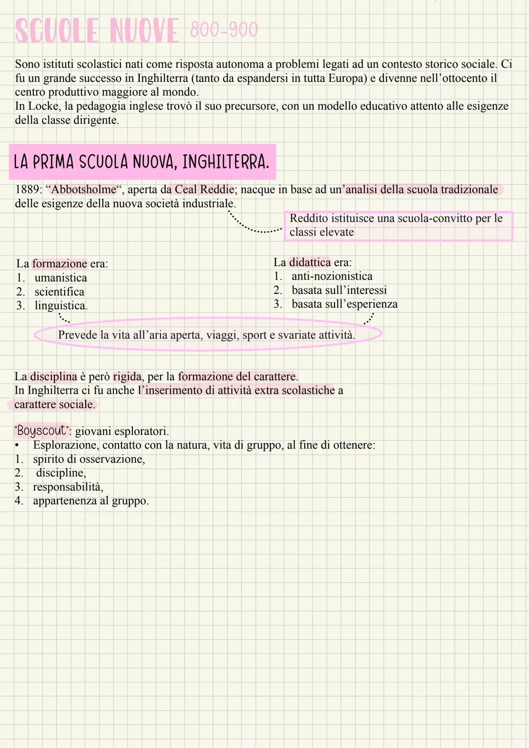 # SCUOLE NUOVE 800-900
Sono istituti scolastici nati come risposta autonoma a problemi legati ad un contesto storico sociale. Ci
fu un gran