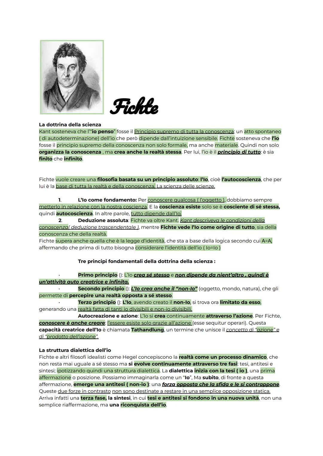 Fichte
La dottrina della scienza
Kant sosteneva che l'"io penso" fosse il Principio supremo di tutta la conoscenza: un atto spontaneo
(di au