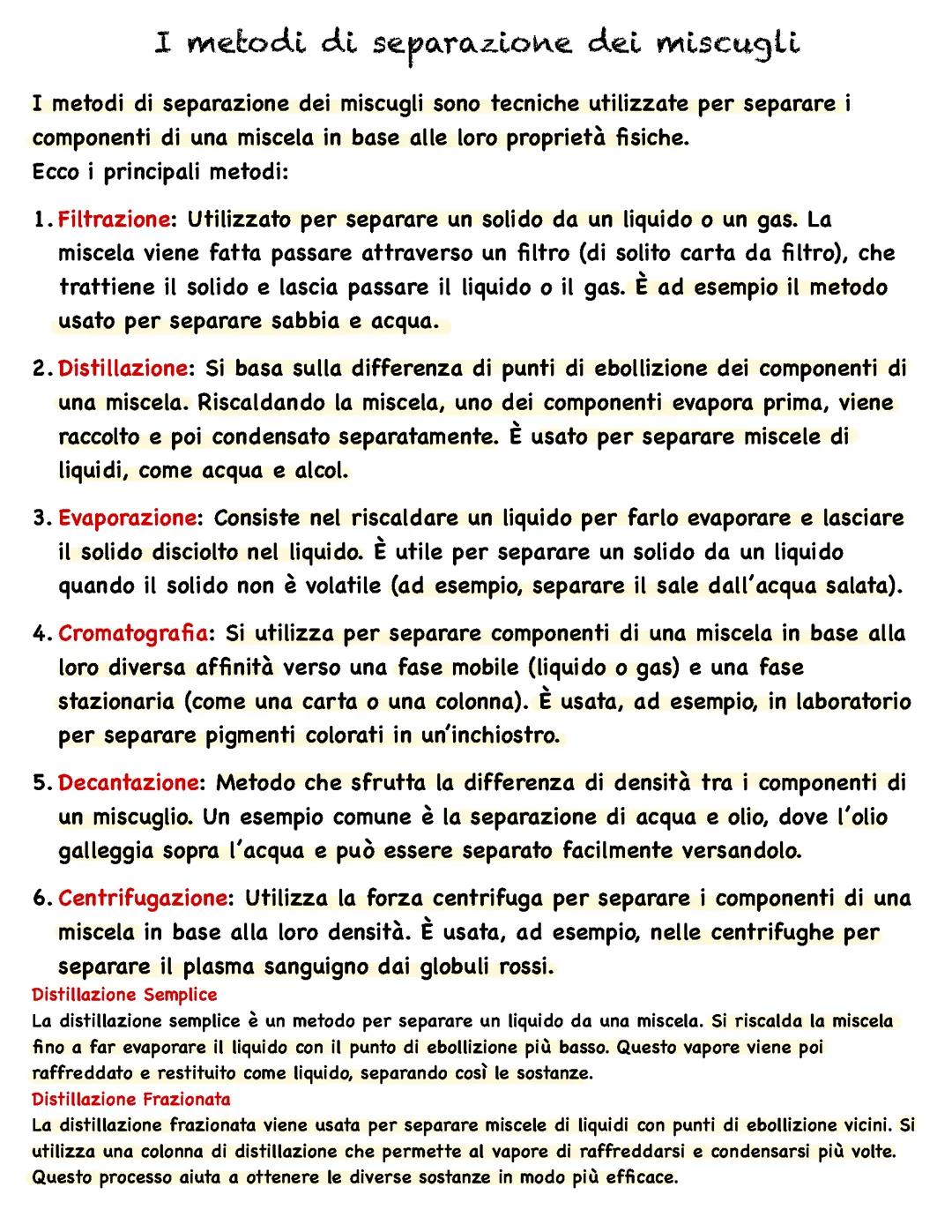 I metodi di separazione dei miscugli