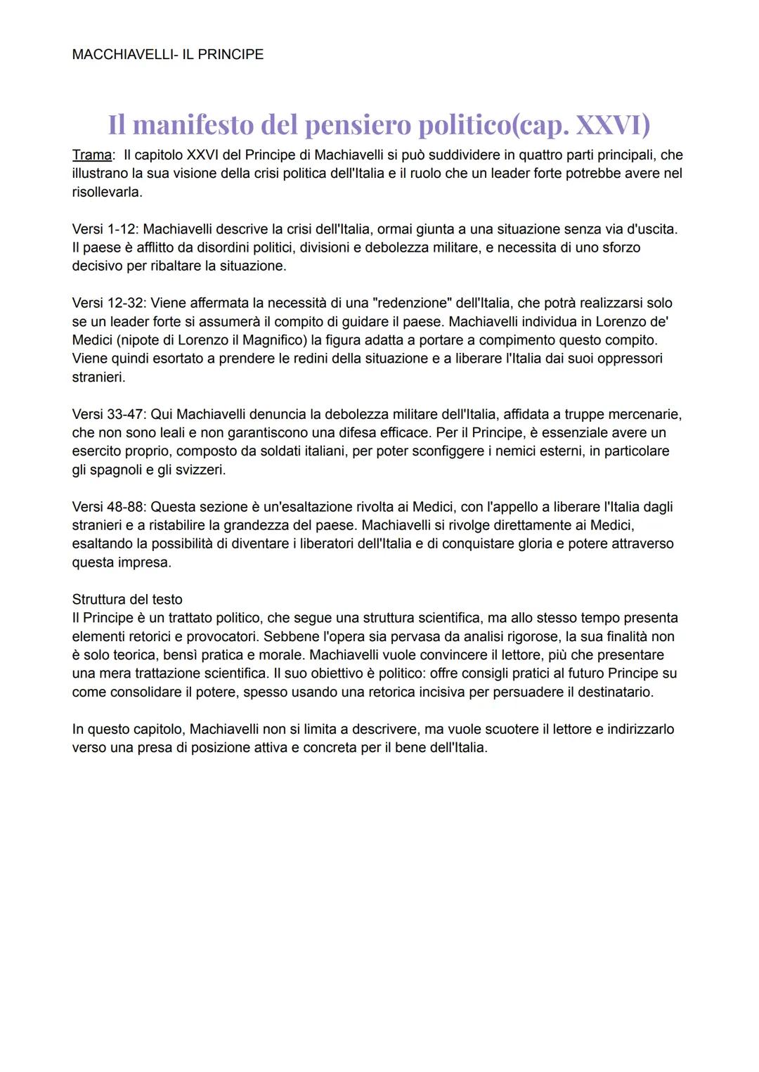 # Machiavelli
LA VITA
Riassunto per punti:
1. Nascita: Machiavelli nacque nel 1469 a Firenze. La
famiglia era di opposizione ai Medici e