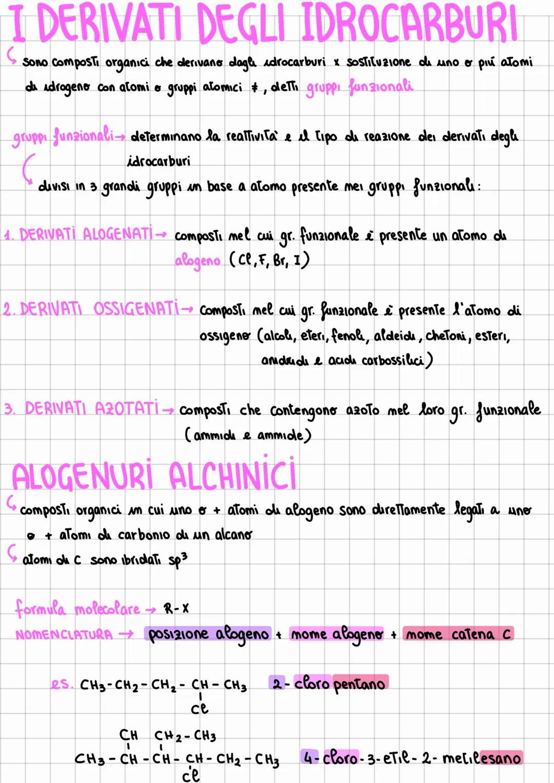 # I DERIVATI DEGLI IDROCARBURI
ς
Sono composti organici che derivanes dagle idrocarburi x sostituzione di uno o piú atomi
de idrogeno con a