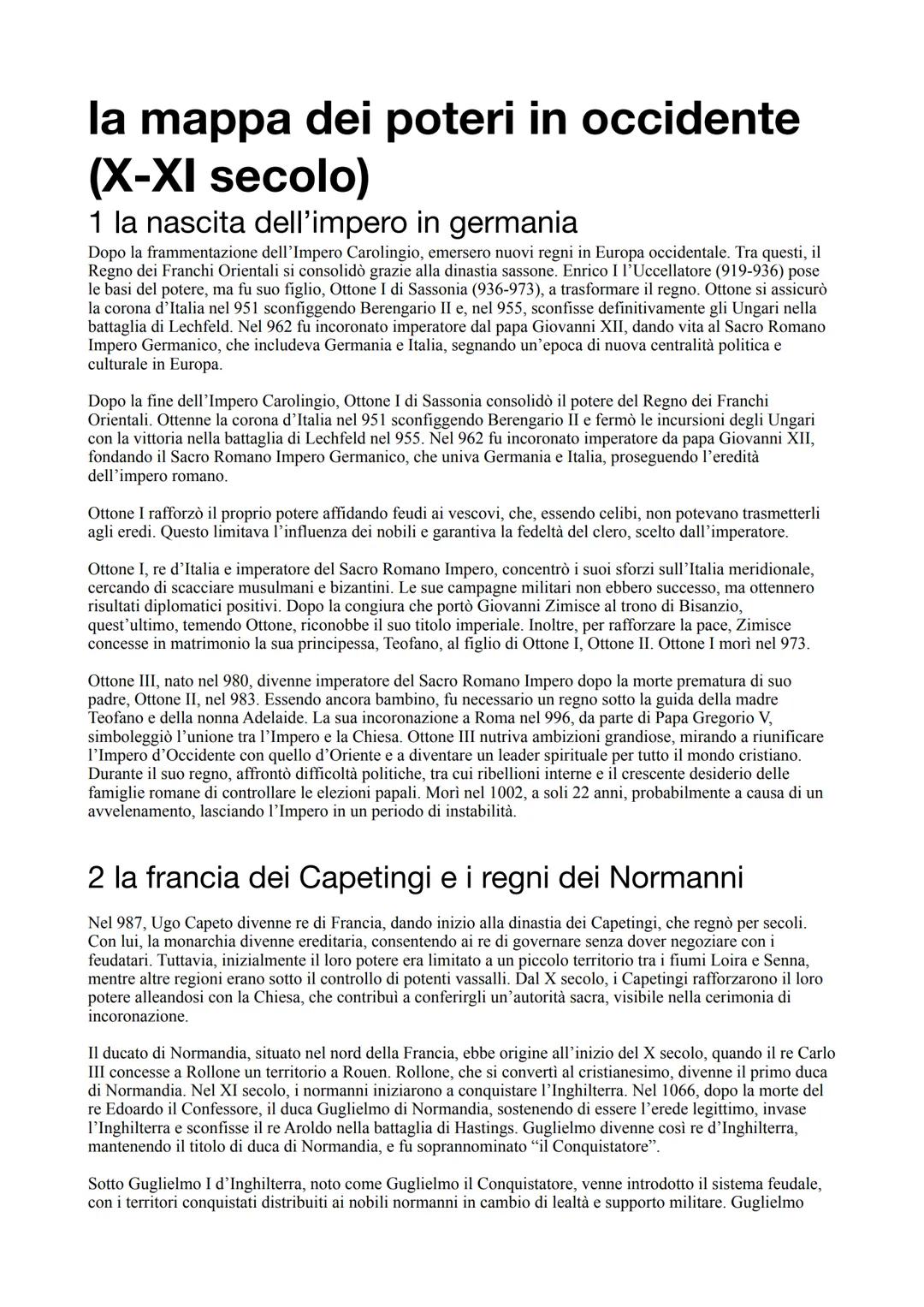 la mappa dei poteri in occidente
(X-XI secolo)
1 la nascita dell'impero in germania
Dopo la frammentazione dell'Impero Carolingio, emersero