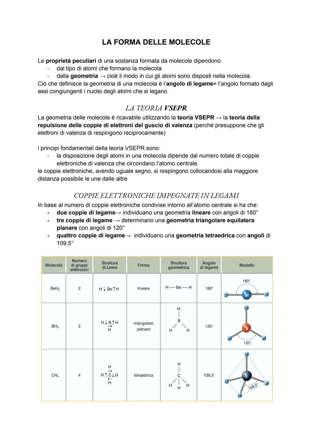 # LA FORMA DELLE MOLECOLE
Le proprietà peculiari di una sostanza formata da molecole dipendono
- dal tipo di atomi che formano la molecola