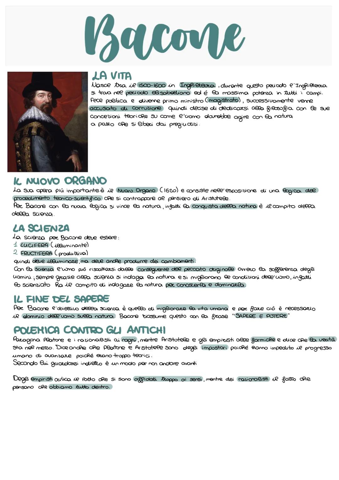 # Bacone
LA VITA
Nasce tra il 1500-1600 in Inghilterra, durante questo periodo l'Inghillera
si trova nee periodo elisabetliono ed รจ la mass