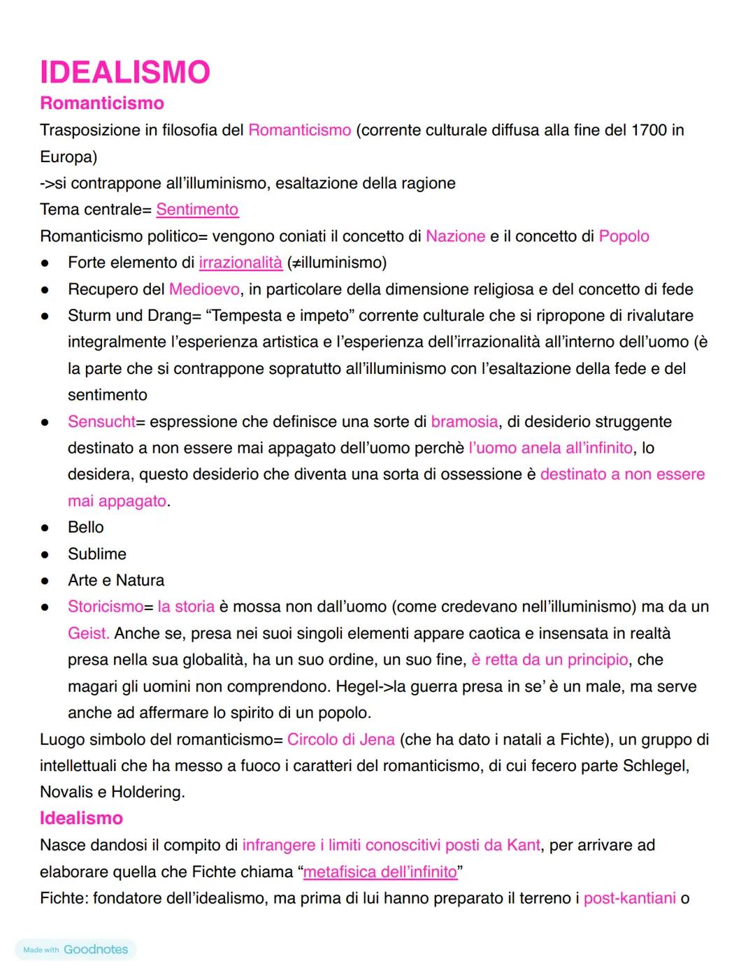 IDEALISMO
Romanticismo
Trasposizione in filosofia del Romanticismo (corrente culturale diffusa alla fine del 1700 in
Europa)
->si contrappon
