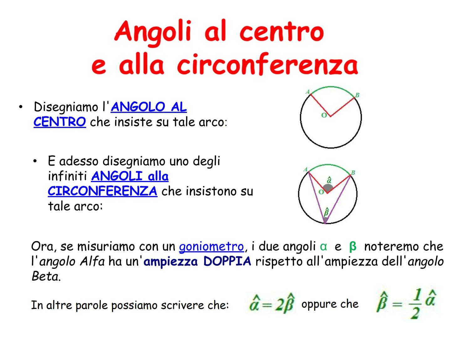 # Angoli al centro
e alla circonferenza
$\alpha$
L
$\alpha$
L # Angoli al centro
Si chiama angolo al centro un angolo che ha
per verti