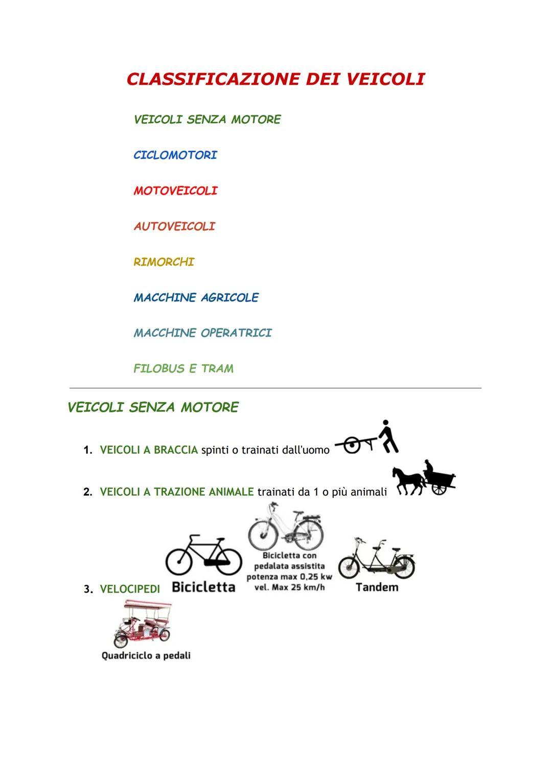 Classificazione dei veicoli patente A e B
