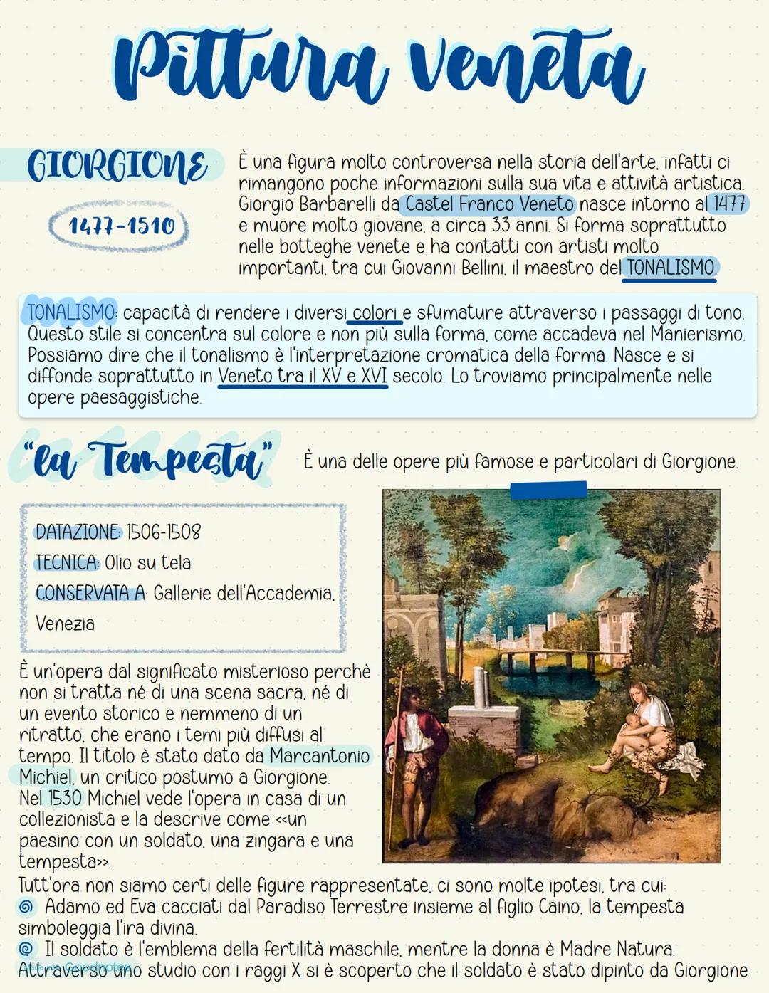 Pittura veneta
GIORGIONE
1477-1510
ร
una figura molto controversa nella storia dell'arte, infatti ci
rimangono poche informazioni sulla sua