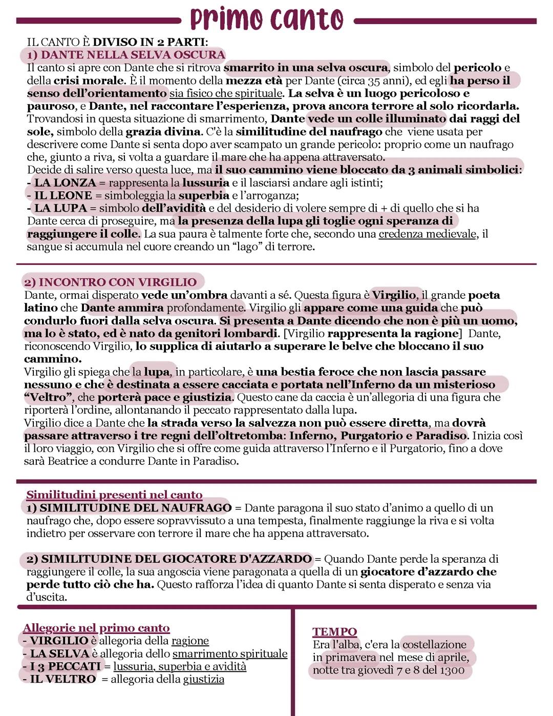 Divina commedia, I,II, III canto.