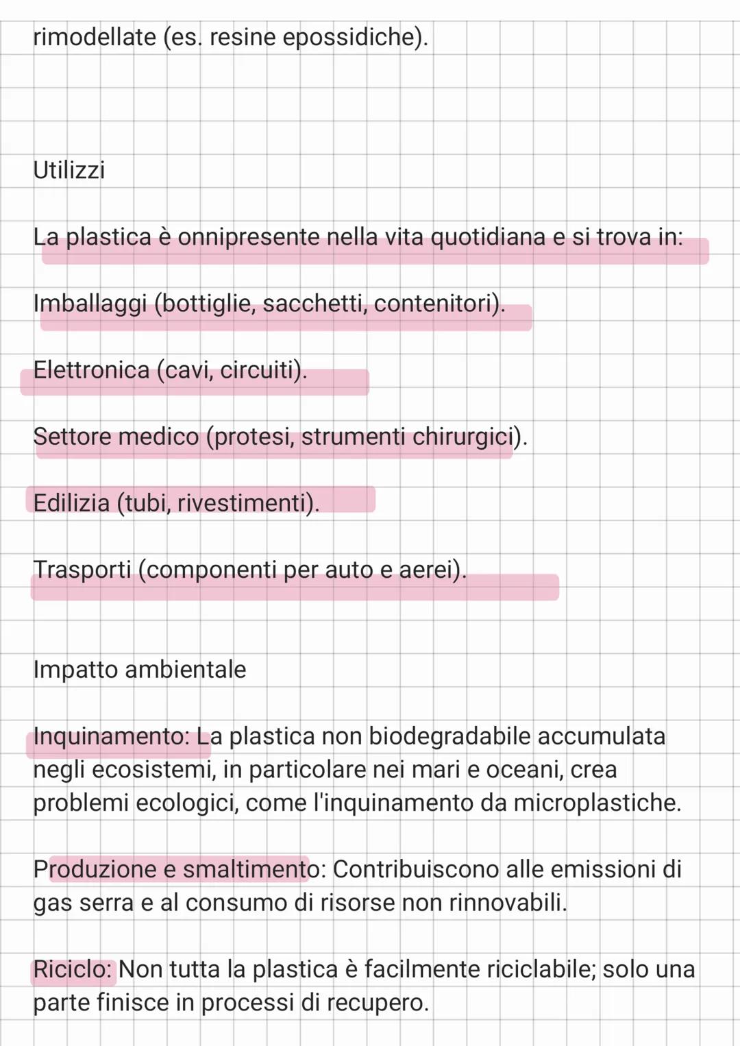 la Plastica
La plastica è un materiale sintetico o semisintetico
composto principalmente da polimeri, cioè lunghe catene di
molecole create