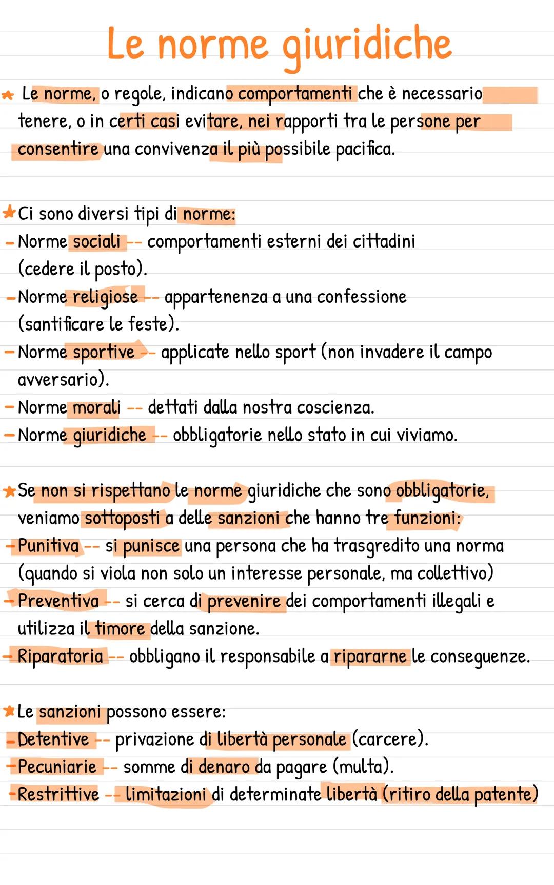 Le norme giuridiche
Le norme, o regole, indicano comportamenti che è necessario
tenere, o in certi casi evitare, nei rapporti tra le persone
