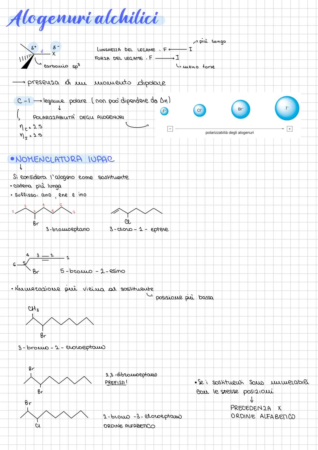# Alogenuri alchilici
più lungo
LUNGHEZZA DEL LEGAME F I
FORZA DEL LEGAME F I
Carbonio sp³
meno forte
presenza di e momento dipolare
Br
Π
