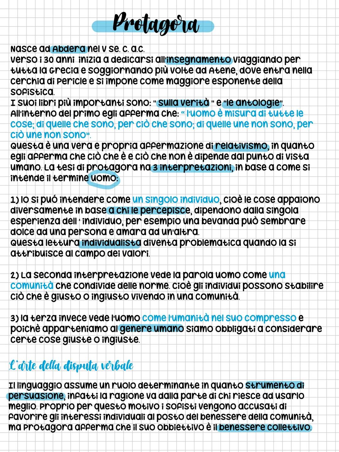 Protagora
Nasce ad Abdera nel v se. c. a.c.
verso i 30 anni inizia a dedicarsi all'insegnamento viaggiando per
tutta la Grecia e soggiornand