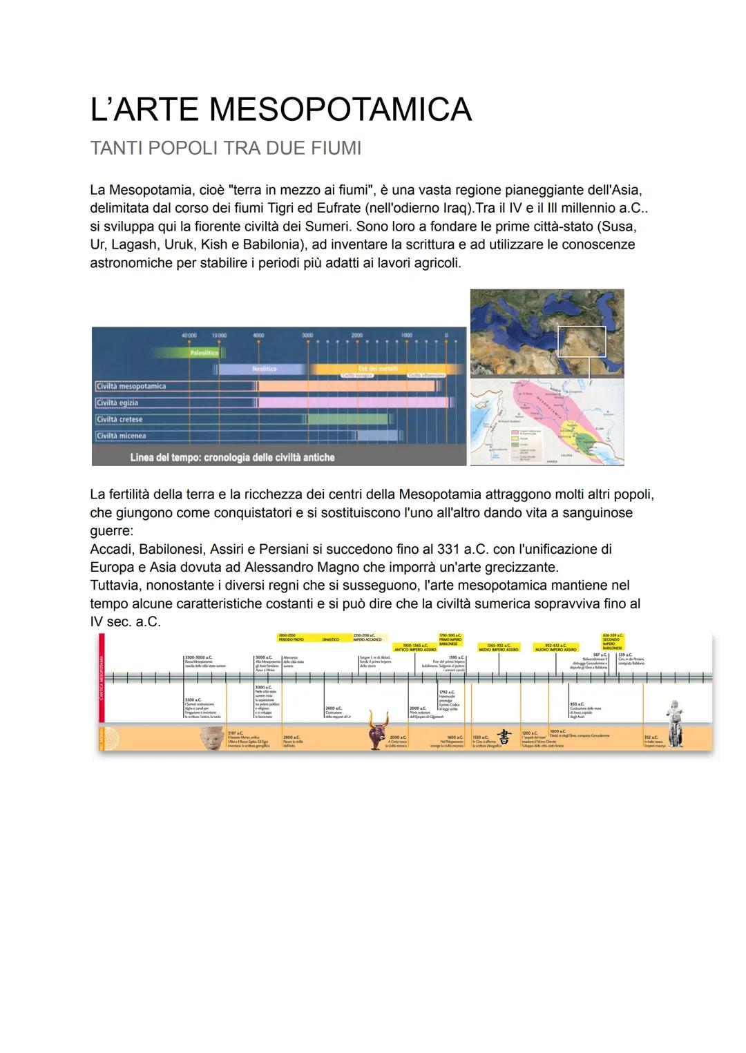 # L'ARTE MESOPOTAMICA
#### TANTI POPOLI TRA DUE FIUMI
La Mesopotamia, cioè "terra in mezzo ai fiumi", è una vasta regione pianeggiante del