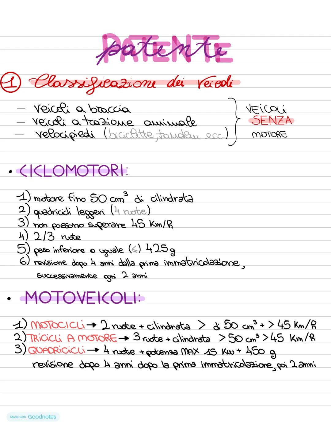 Made with Goodnotes patente
④ Classificazione dei veicoli
•
•
-
-
Veicoli a braccia
veicoli atazione amimale
velocipiedi (biciclette, tandem