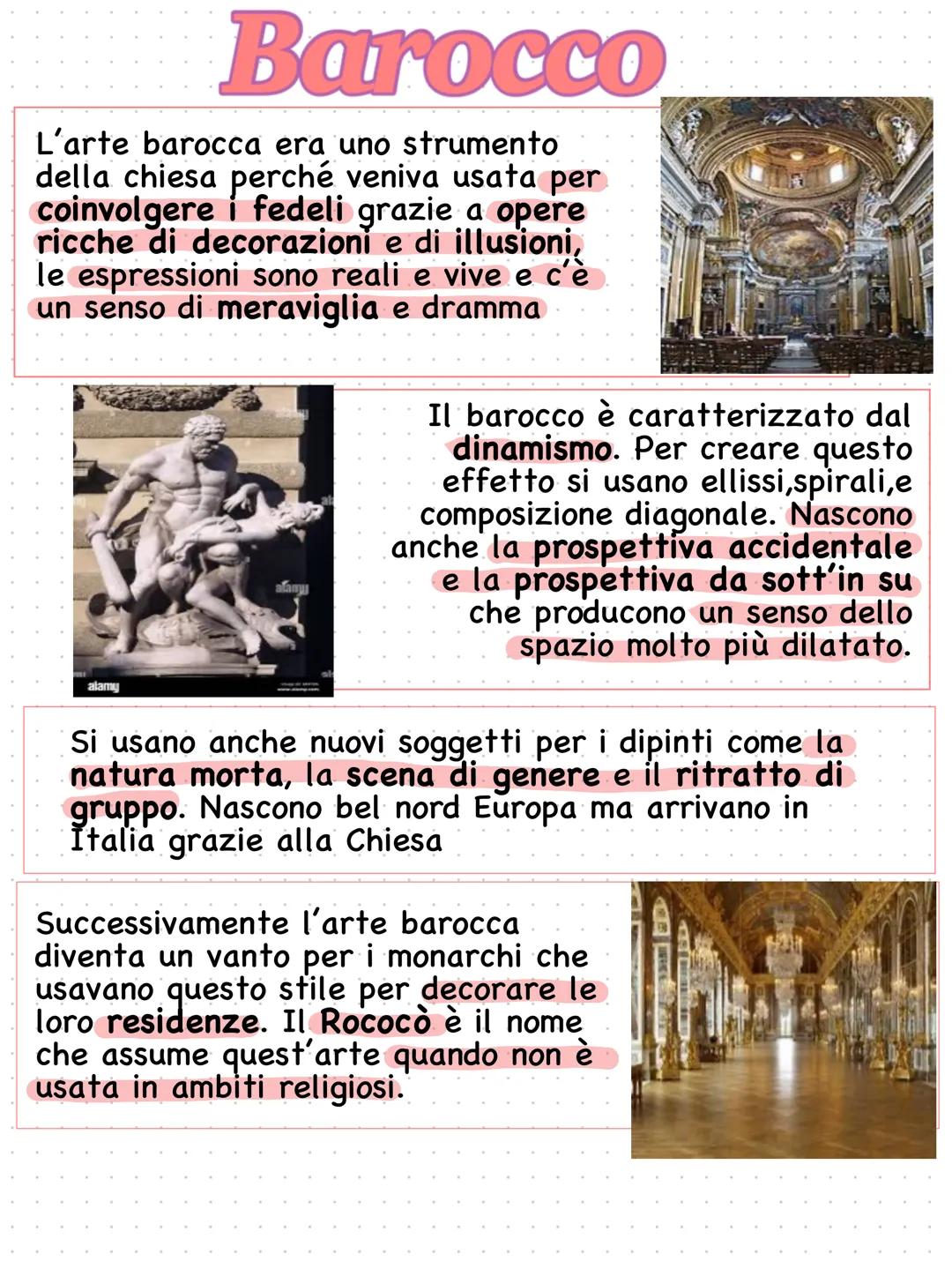 Barocco
L'arte barocca era uno strumento
della chiesa perché veniva usata per
coinvolgere i fedeli grazie a opere
ricche di decorazioni e di